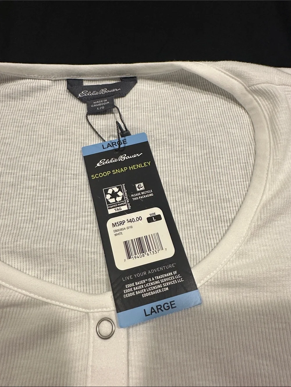 Eddie Bauer White Long-Sleeve Henley Top